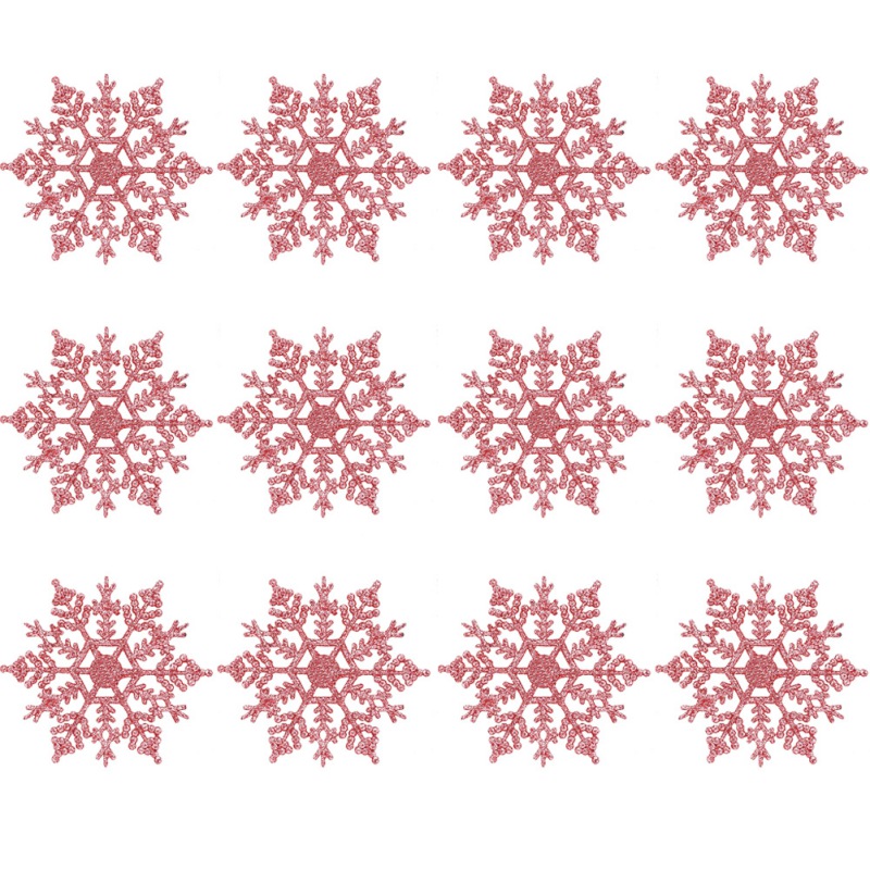 12Pcs//Set Plastic Glitter Snowflake Ornaments Christmas Tree Hanging Decoration